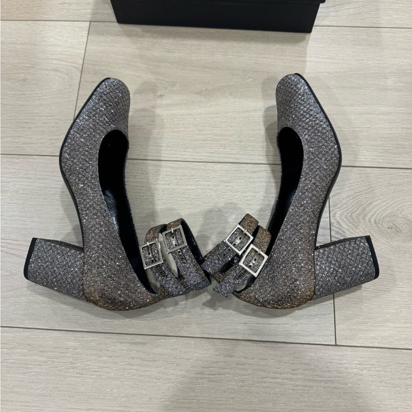 Saint Laurent Silver Metallic Ankle Strap Pump Heels - Picture 8 of 11